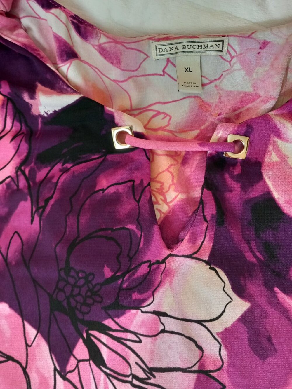 Dana Buchman XL Pink and Red Blouse 3/4 length sleeves - Picture 3 of 9